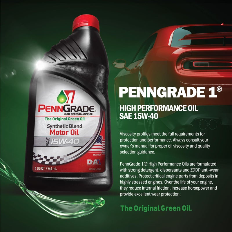 PENN GRADE1 PENN GRADE 1, 71586, Synthetic Blend High Performance Oil SAE 15W-40, 1 Quart (12 Pack) - Image 2